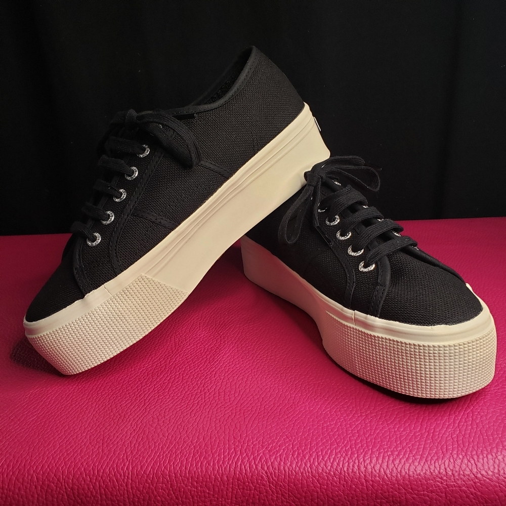 SUPERGA Platform Sneakers in Black Canvas *As New* - Women's size 7